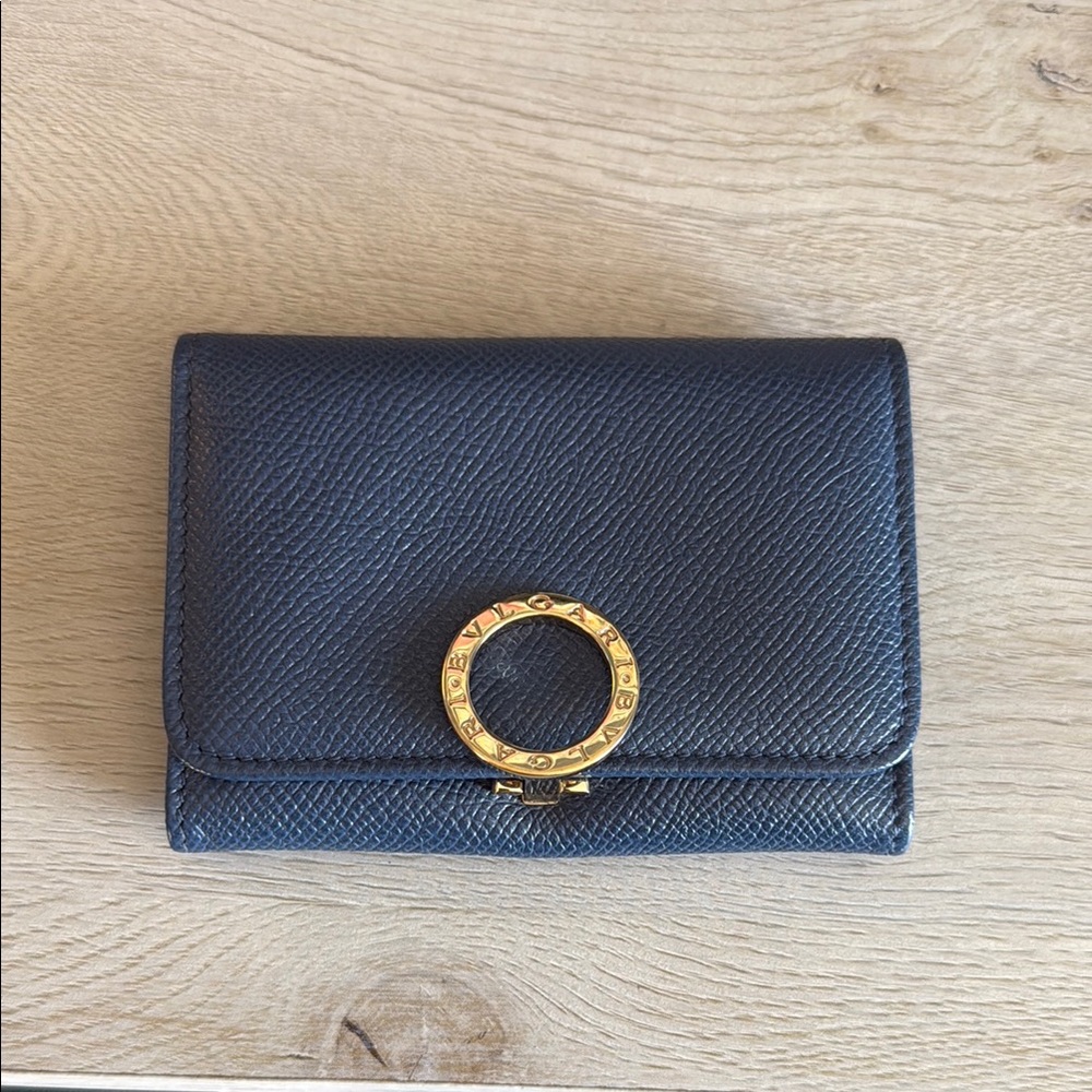 Authentic Bvlgari Blue Small Wallet with Gold Ring Detail